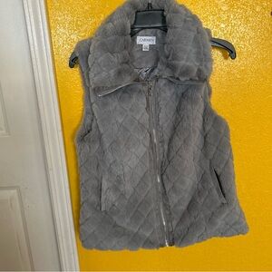 Carmen Gray Quilted Faux Fur Vest